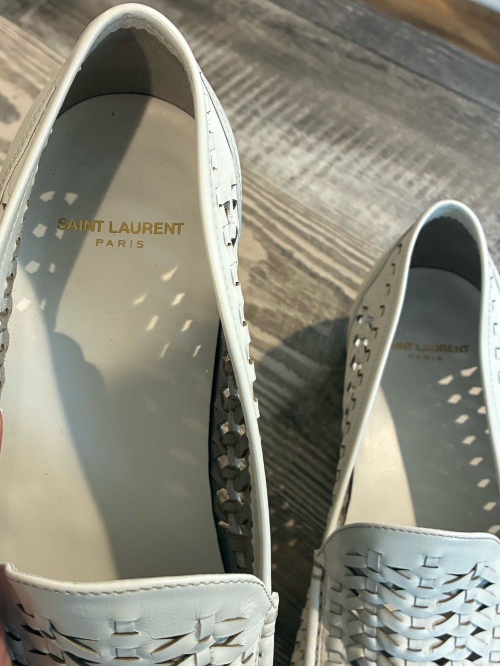 Saint Laurent White Woven Leather Slip-On Loafers - Picture 3 of 9
